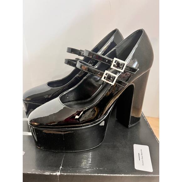 Aqua Emmy Black Faux Patent Leather Platform High Heel Mary Jane Pumps Size 7M - Picture 2 of 9